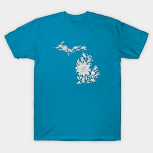 Michigan Flowers State Map, Michigan State Art T-Shirt